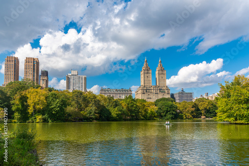 Clouds over Central Park Lake in the morning photo