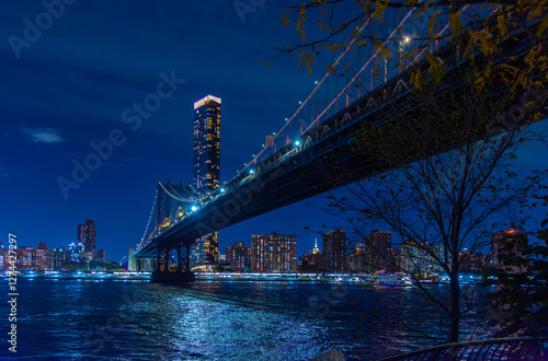 Manhattan bridge seen from Brooklyn at night photo