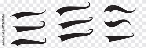 Swoosh and swash tails line and flat collection. Swooshes text tail for baseball design. Sport logo typography elements. Vector illustration.