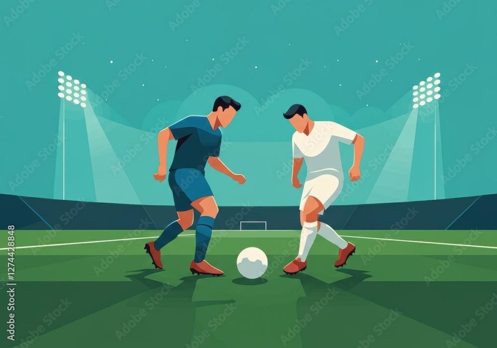 Fototapeta premium Two soccer players facing off on the field, ready for action