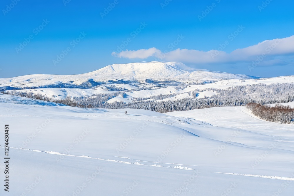 Snowy mountain range winter landscape, hikers, clear sky. Ideal for travel brochures Snowy mountain range winter landscape, hikers, clear sky. Ideal for travel brochures