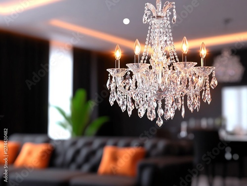 sparkling crystal chandelier hanging from grand ceiling decor