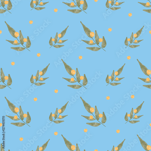 Watercolor Olive Leaf Seamless Pattern