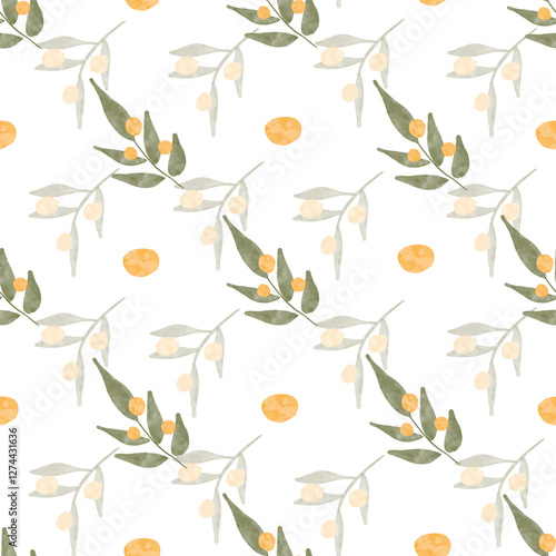 Watercolor Olive Leaf Seamless Pattern