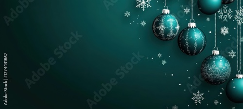 Minimalistic Turquoise Christmas Banner with Ornaments