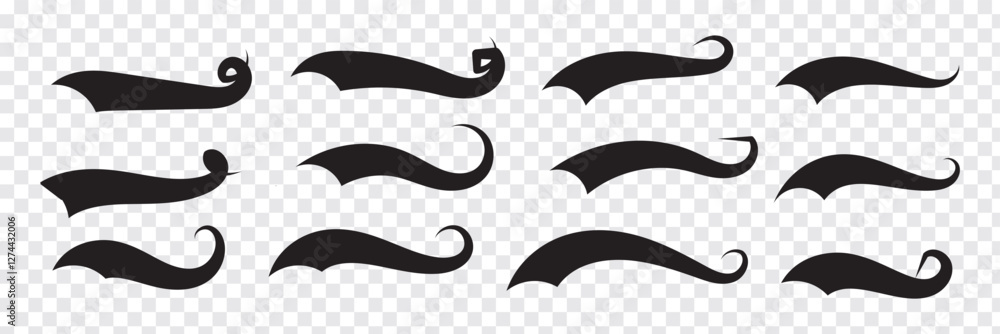 Swoosh and swash tails line and flat collection. Swooshes text tail for baseball design. Sport logo typography elements. Vector illustration. Swoosh and swash tails line and flat collection. Swooshes text tail for baseball design. Sport logo typography elements. Vector illustration.