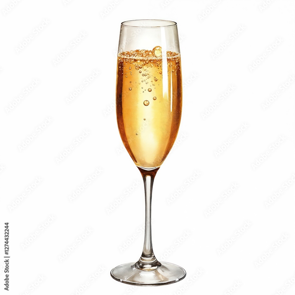 Watercolor illustration glass of champagne isolated on white background. Elegant sparkling wine drawing with bubbles. Festive beverage for new year, birthday. Alcoholic drink for celebration party. Watercolor illustration glass of champagne isolated on white background. Elegant sparkling wine drawing with bubbles. Festive beverage for new year, birthday. Alcoholic drink for celebration party.