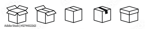 Box icons set.Shipping, delivery box or container icons. Carton box simple icon collection. Delivery symbol Empty open shipping box or unboxing line art