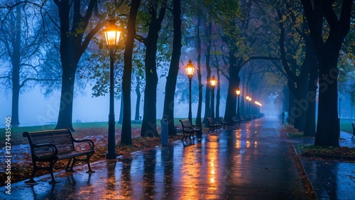 street with lamps , AI Generated.