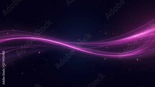 Delicate abstract waves of vibrant purple light trace across the dark expanse, punctuated by subtle specks of luminous brilliance.