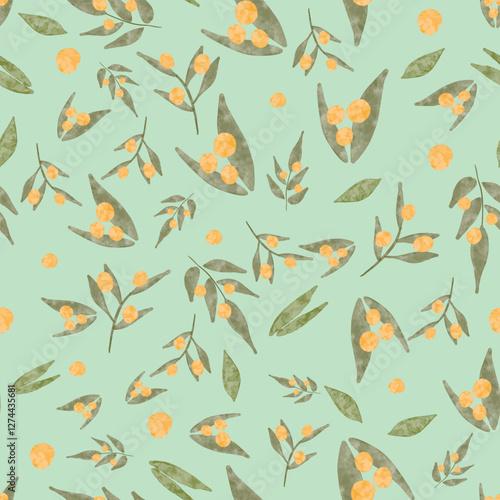 Watercolor Olive Leaf Seamless Pattern