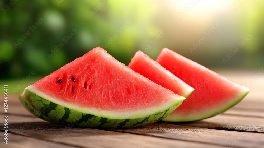 watermelon slices on wooden table, fresh summer snack watermelon slices on wooden table, fresh summer snack