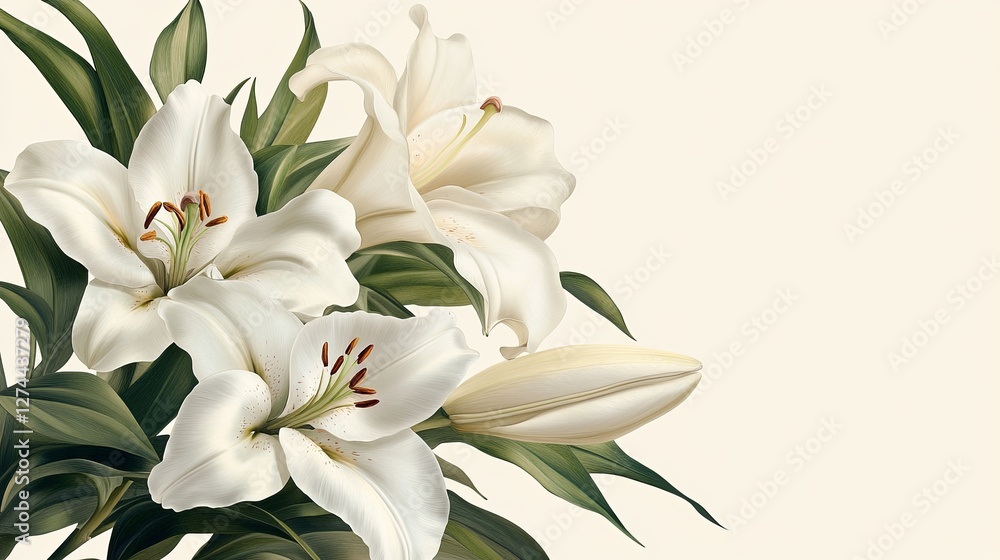 Fototapeta premium Delicate pastel floral design featuring Easter lilies in vintage postcard style. Generative AI