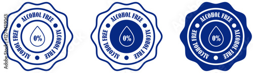 Non alcoholic round icon rubber stamp.  Alcohol free beverage label design with 0 percent alcohol content for healthy lifestyle and sober living. 0 percent alcohol drink concept. Vector illustration 