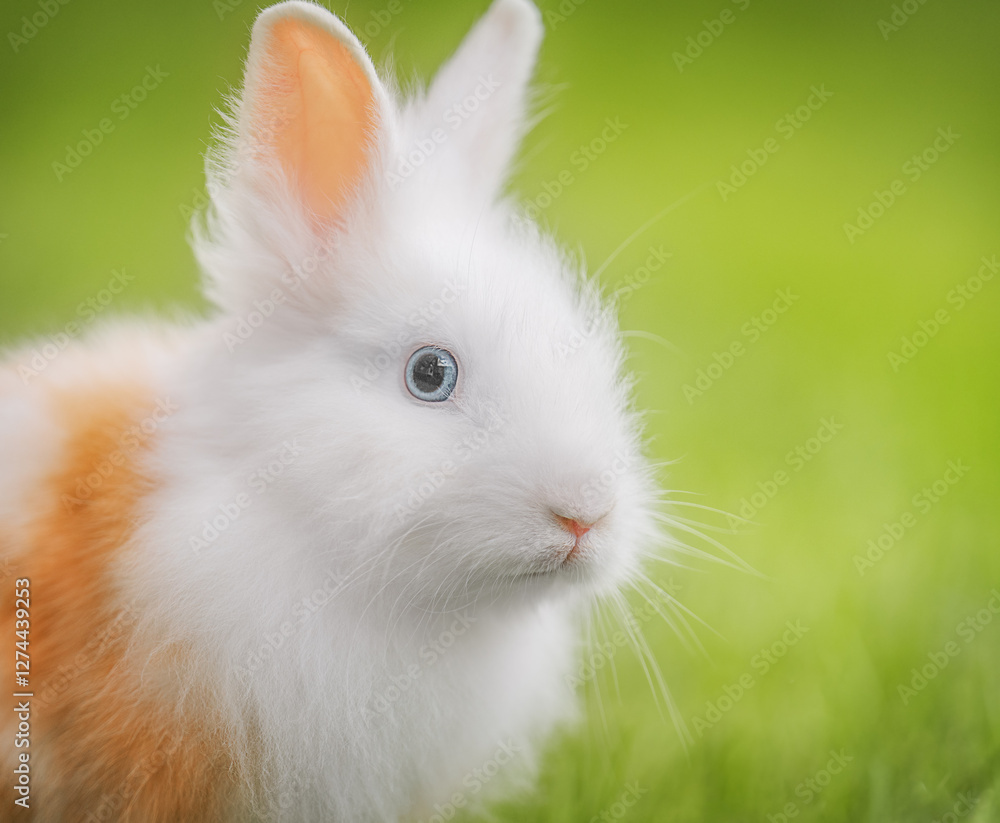 Fluffy rabbit portrait on fresh grass, capturing the charm of nature and small pet photography.