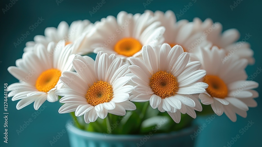 Obraz premium A Bouquet of Delicate White Daisies in a Teal Pot