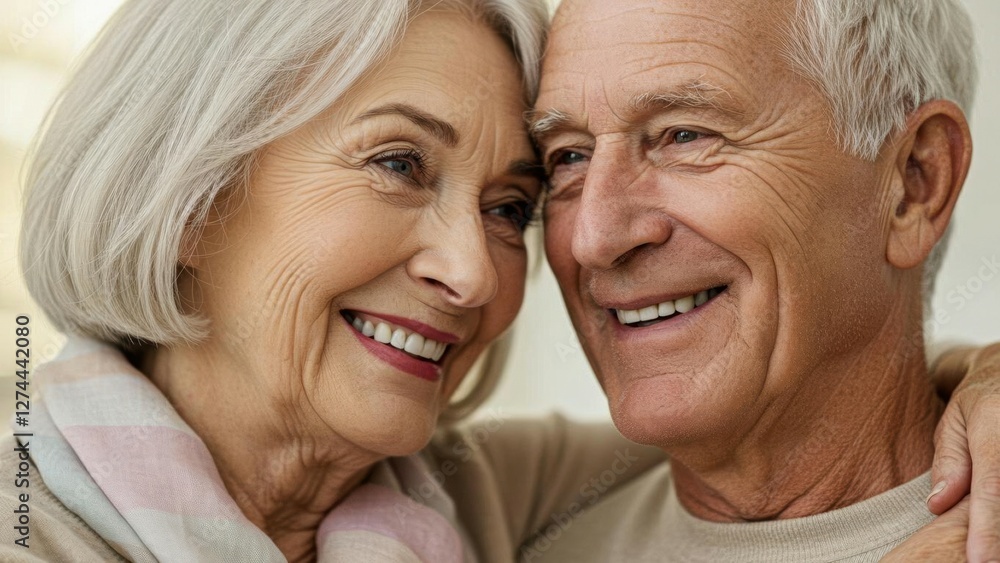 An elderly couple sharing a joyful and intimate moment together. An elderly couple sharing a joyful and intimate moment together.