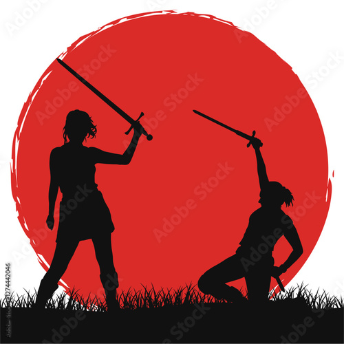 medieval warrior silhouette vector illustration