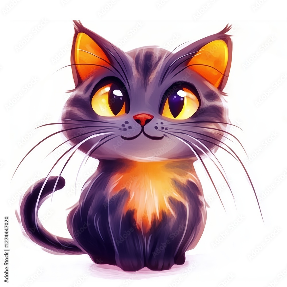 Cute gray cat character with bright orange ears and expressive eyes. Generative AI Cute gray cat character with bright orange ears and expressive eyes. Generative AI