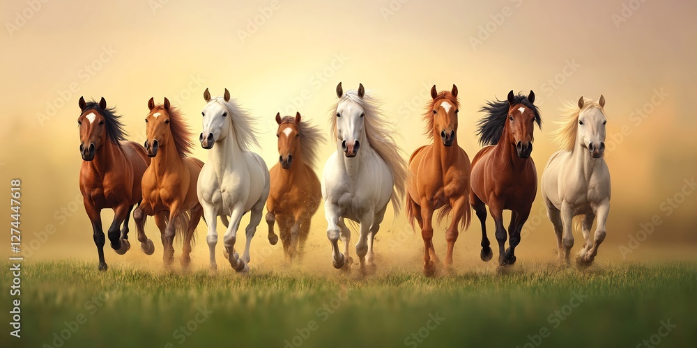 Obraz premium wild horses running free in open grasslands