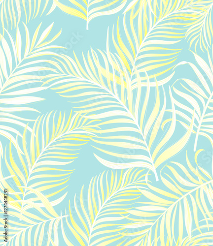 Jungle vector pattern with tropical leaves. Trendy summer print. Exotic seamless background.	
