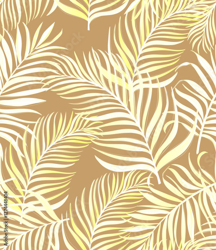 Jungle vector pattern with tropical leaves. Trendy summer print. Exotic seamless background.	