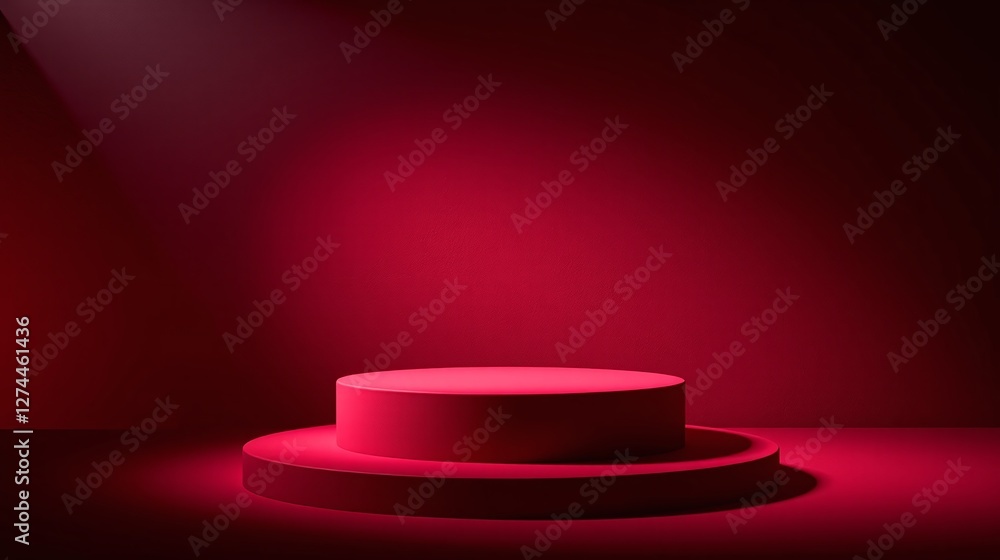 Fototapeta premium Cylindrical pedestal illuminated by a spotlight.