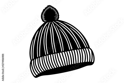 Cozy Winter Beanie Vector with Pom-Pom and Ribbed Knit Style photo