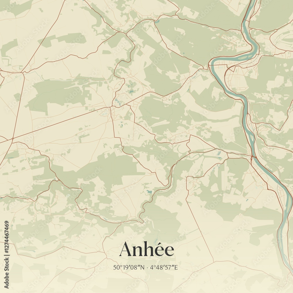 Fototapeta premium Vintage map of Anh�e, Belgium.