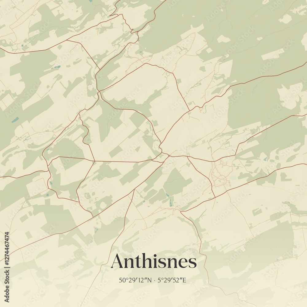 Fototapeta premium Vintage map of Anthisnes, Belgium.