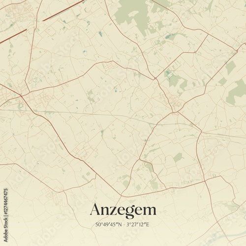Vintage map of Anzegem, Belgium.