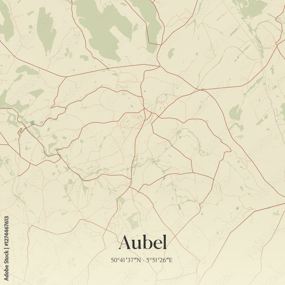 Fototapeta premium Vintage map of Aubel, Belgium.