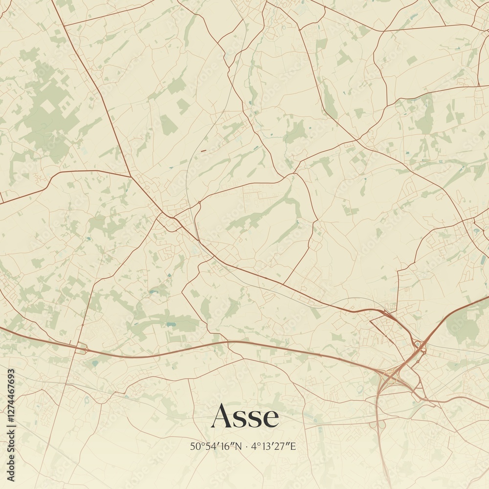 Fototapeta premium Vintage map of Asse, Belgium.