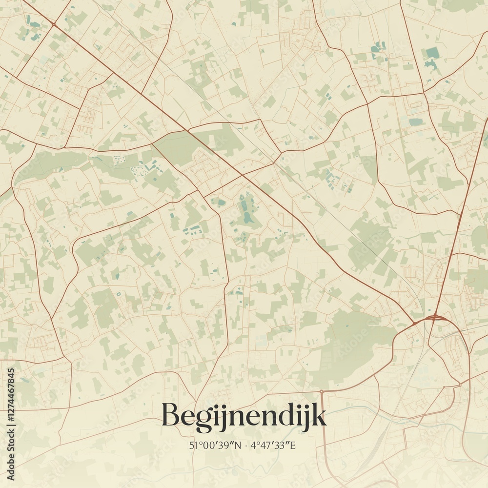 Obraz premium Vintage map of Begijnendijk, Belgium.