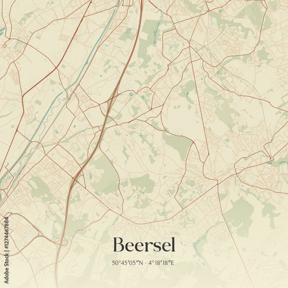 Fototapeta premium Vintage map of Beersel, Belgium.