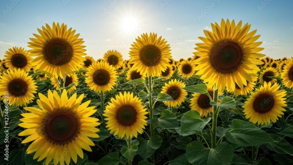A vibrant field of sunflowers under bright sunlight, symbolizing joy. A vibrant field of sunflowers under bright sunlight, symbolizing joy.