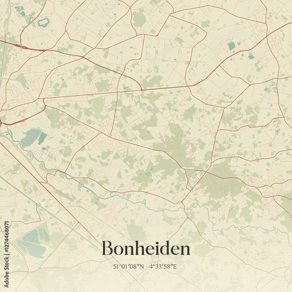 Fototapeta premium Vintage map of Bonheiden, Belgium.