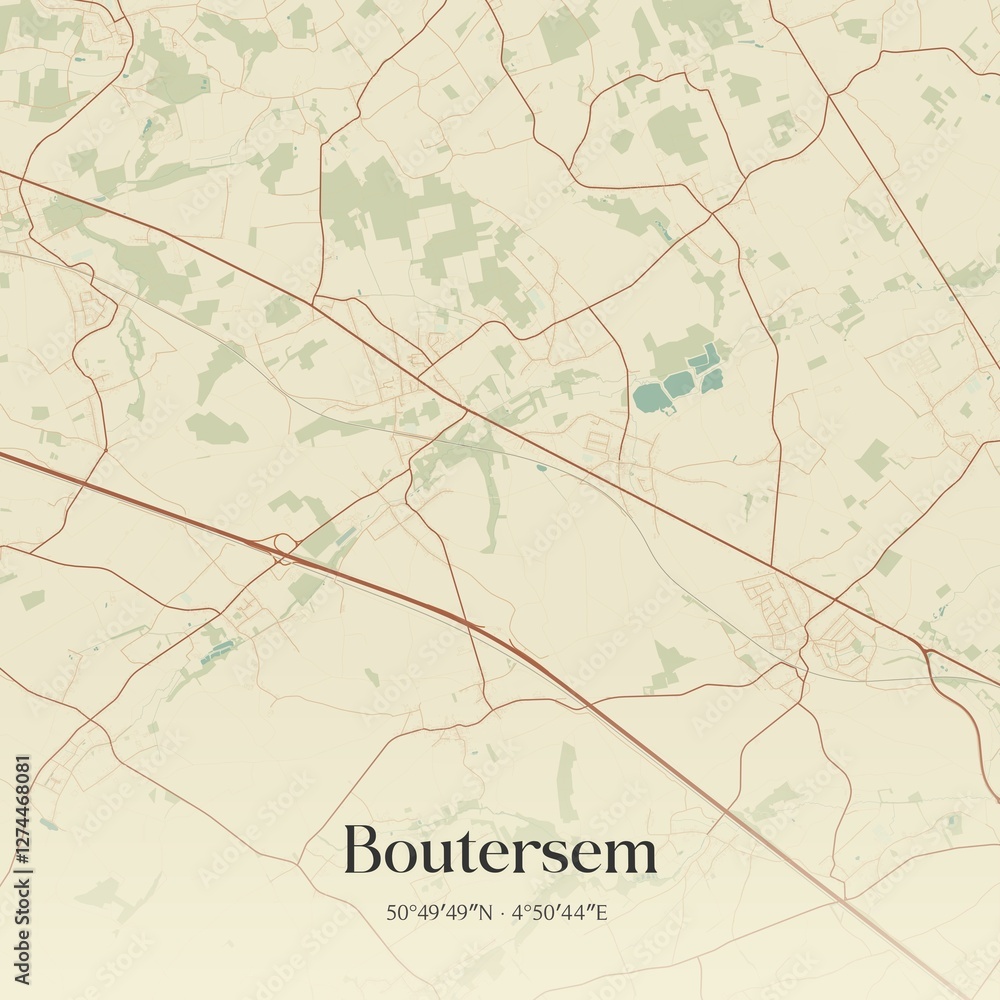 Fototapeta premium Vintage map of Boutersem, Belgium.