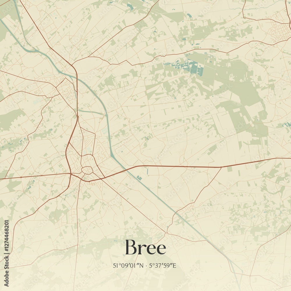 Vintage map of Bree, Belgium.