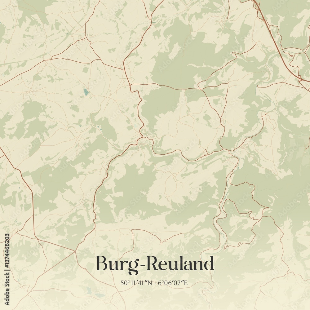 Vintage map of Burg-Reuland, Belgium.