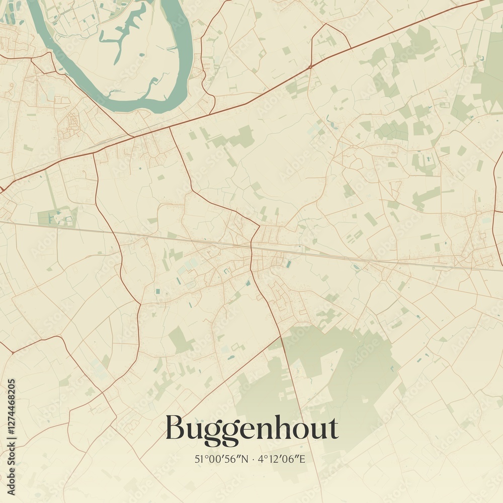Vintage map of Buggenhout, Belgium.