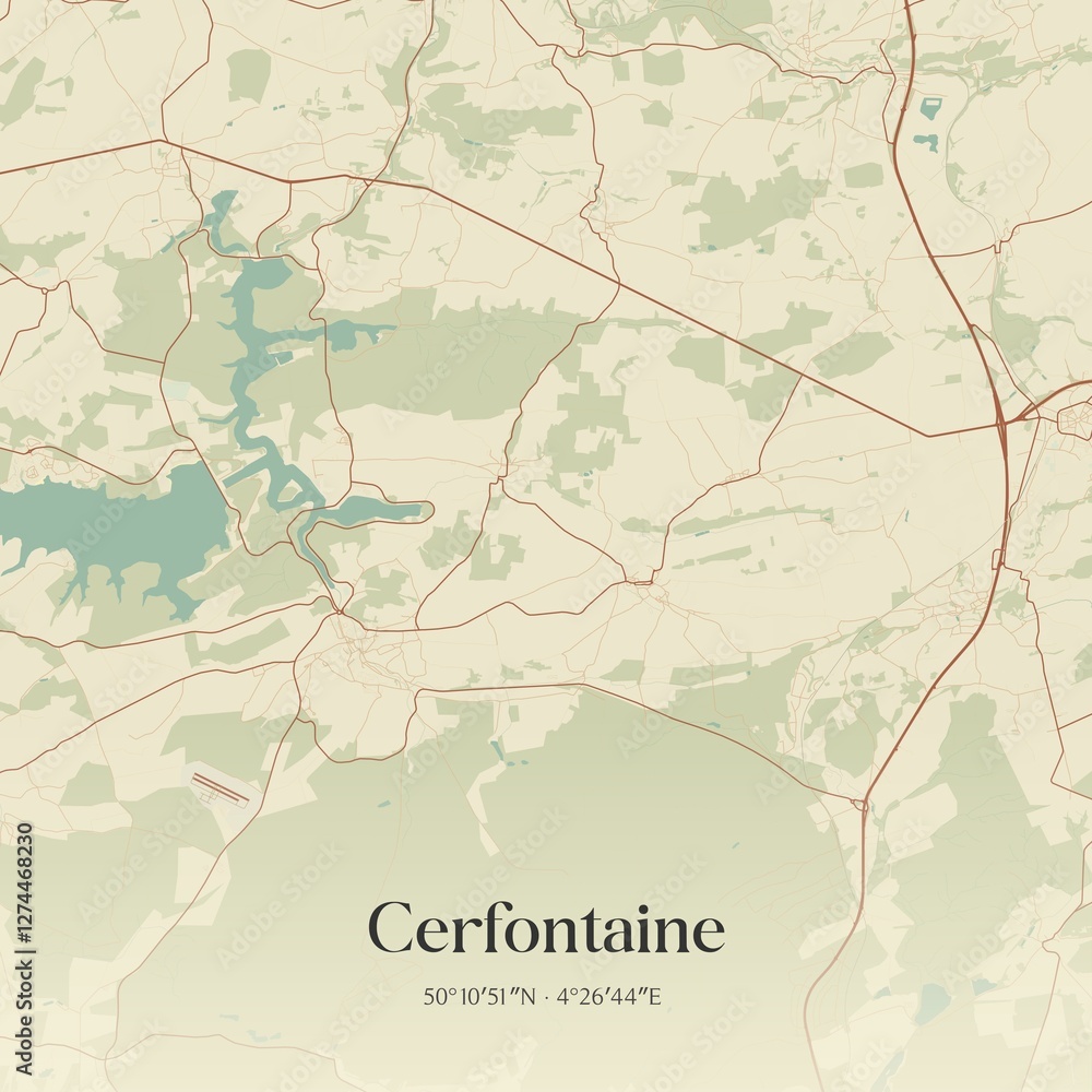Vintage map of Cerfontaine, Belgium.