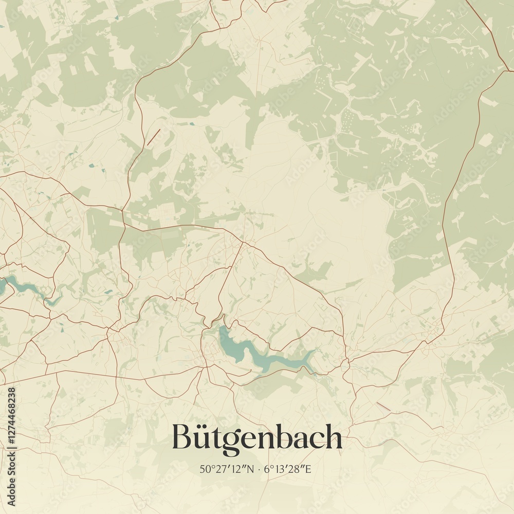 Fototapeta premium Vintage map of B�tgenbach, Belgium.