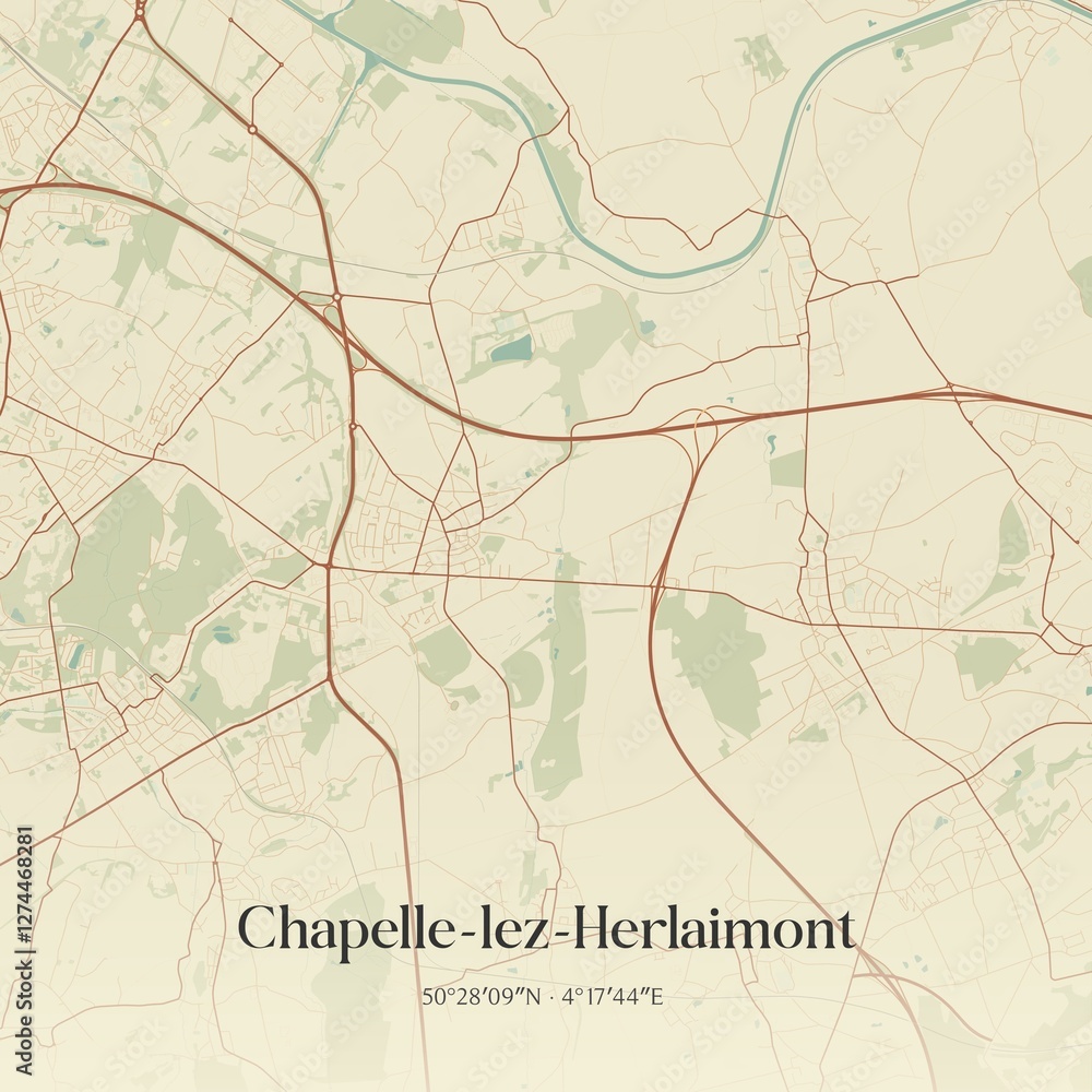 Vintage map of Chapelle-lez-Herlaimont, Belgium.