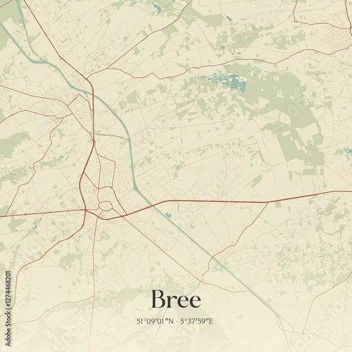 Obraz na płótnie Vintage map of Bree, Belgium. w salonie