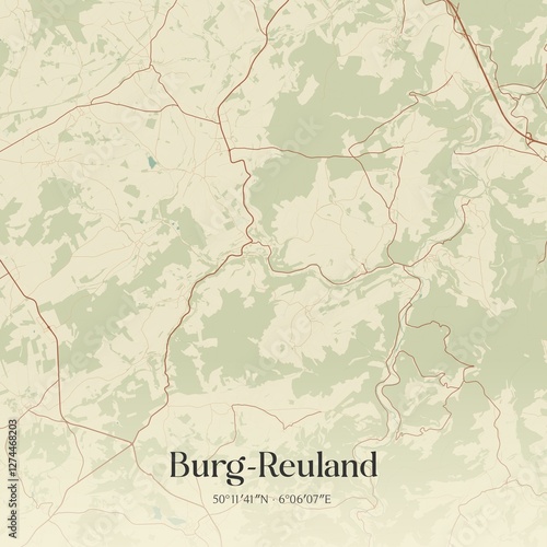 Obraz na płótnie Vintage map of Burg-Reuland, Belgium. w salonie