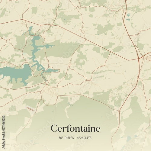Obraz na płótnie Vintage map of Cerfontaine, Belgium. w salonie