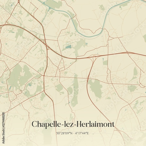 Obraz na płótnie Vintage map of Chapelle-lez-Herlaimont, Belgium. w salonie