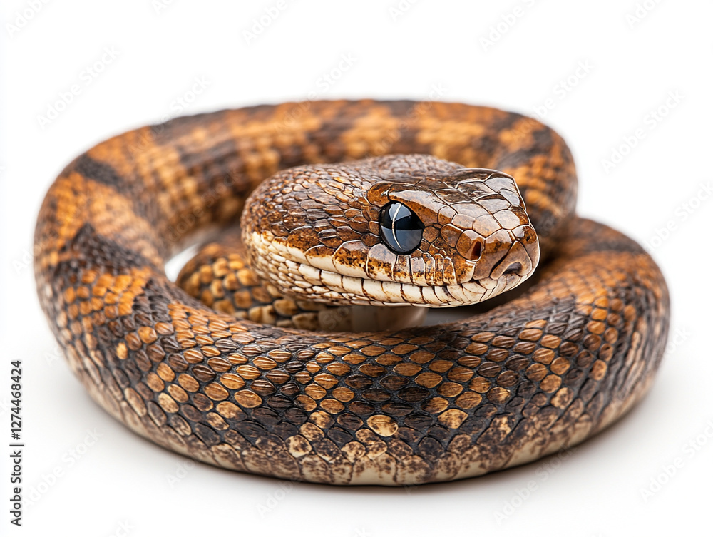 Fototapeta premium Unique close-up of a curled snake in natural colors