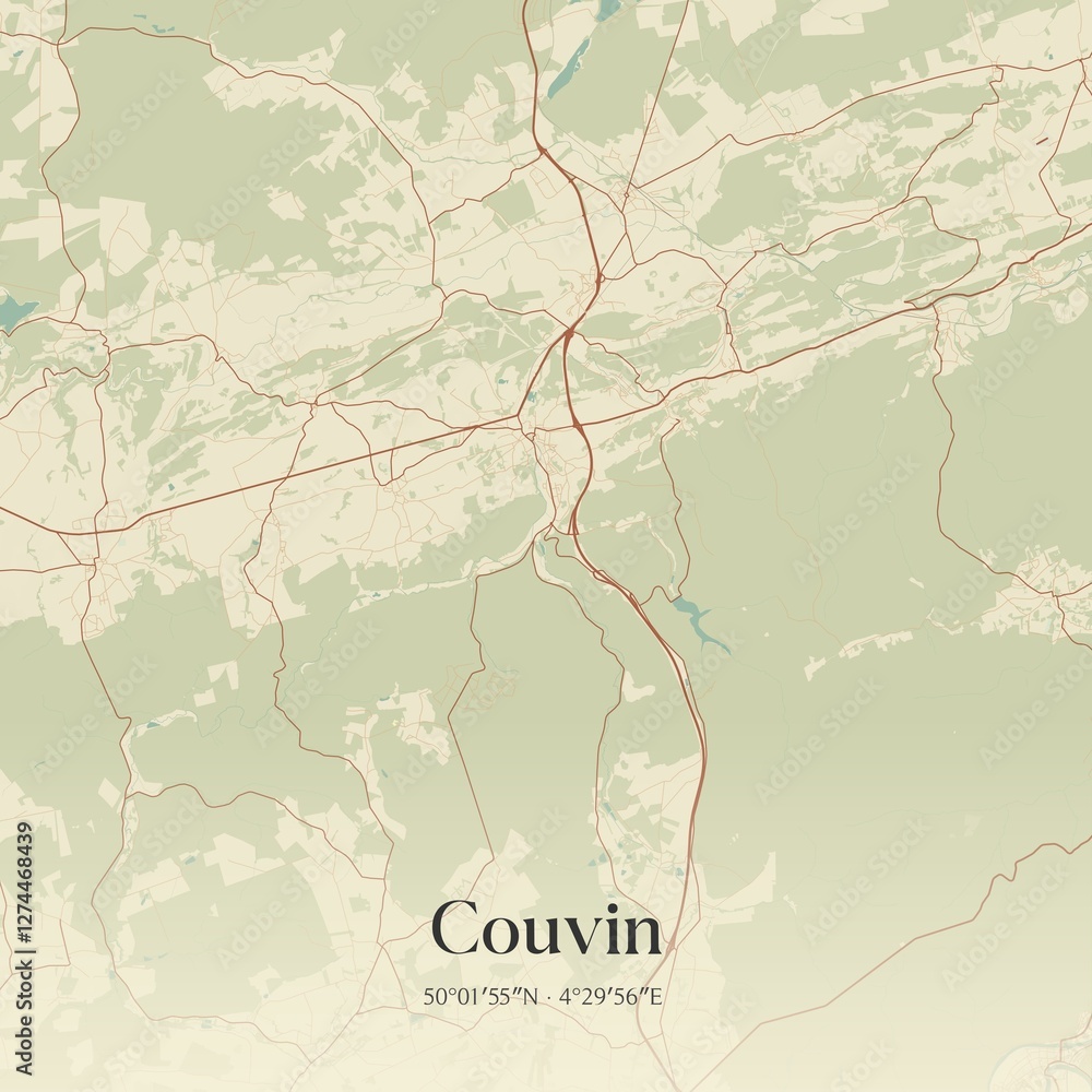 Vintage map of Couvin, Belgium.